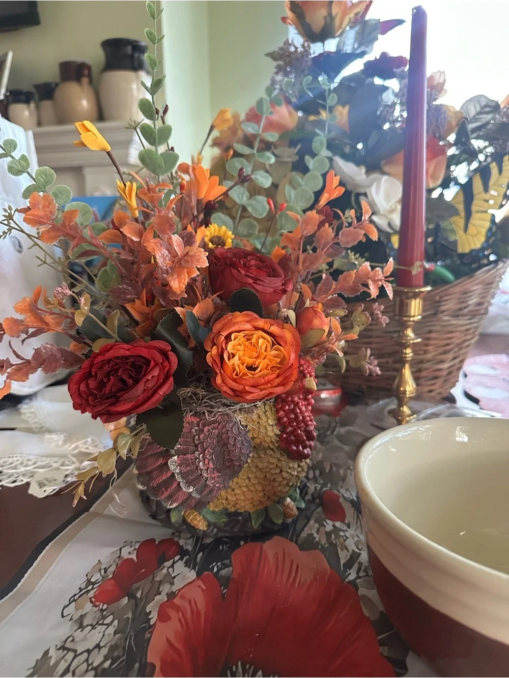 Colorful Decorative turkey Figurine Vase - Yellow, Red, Purple